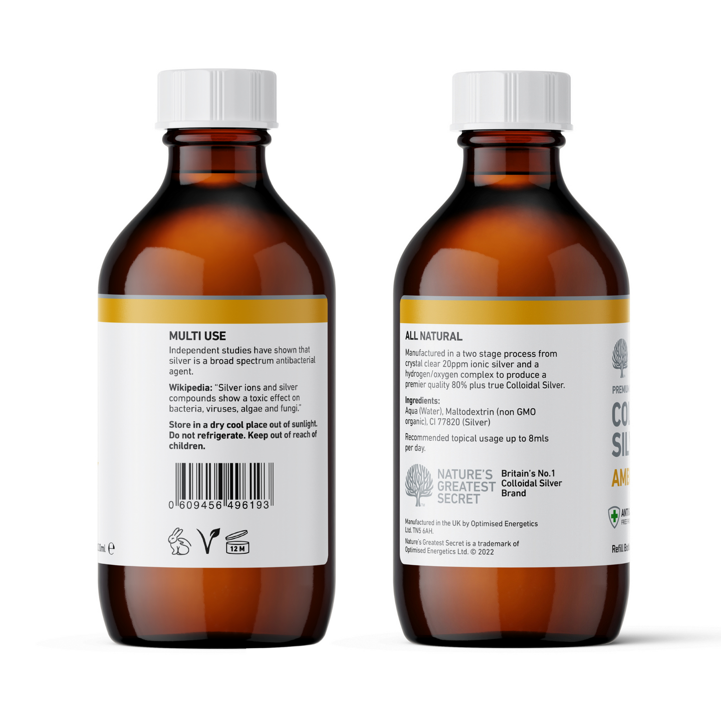 Amber 80% True Colloidal Silver Bottle - 300ml image 3