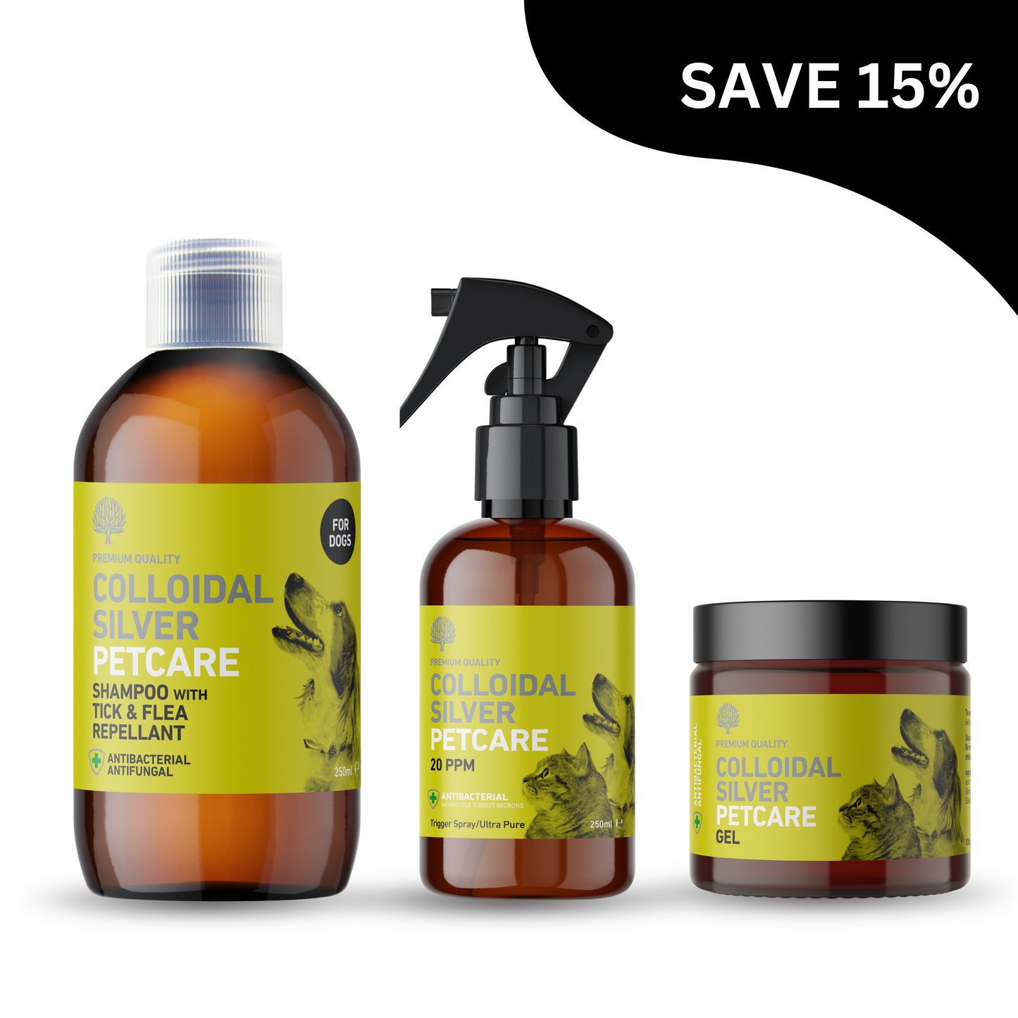Dog Care Bundle with Tick & Flea Cleansing Shampoo, 20ppm Power Spray & Antibacterial Gel image 0
