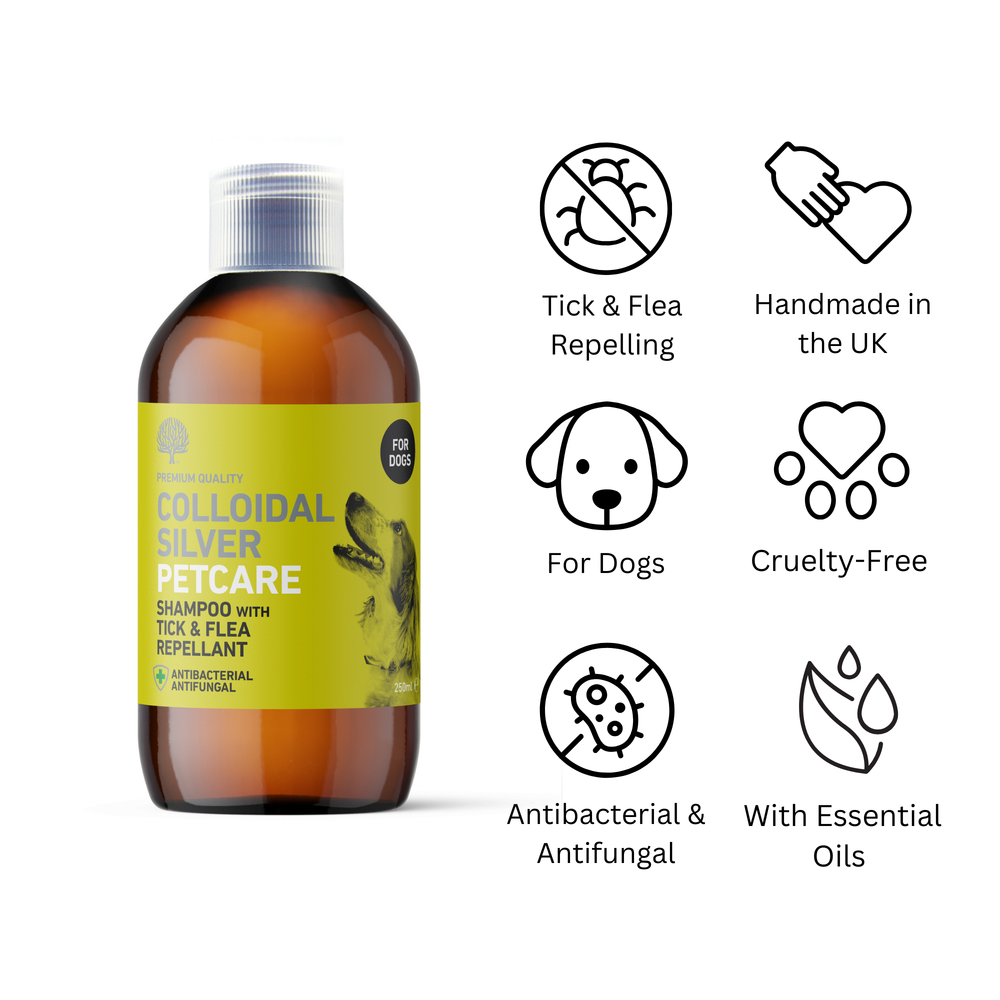 
                  
                    Colloidal Silver Antibacterial Dog Shampoo with Tick and Flea Repellent – 250ml image 1
                  
                