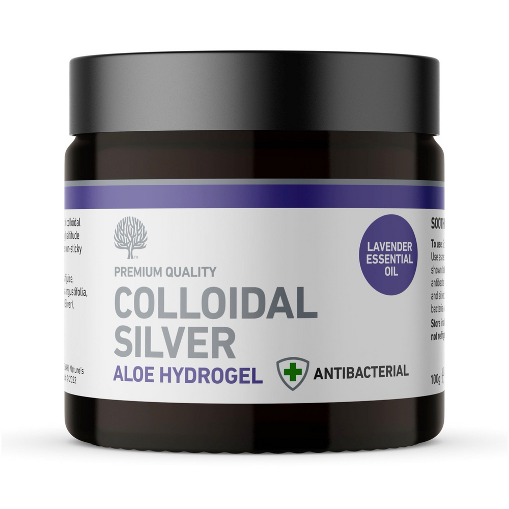 100g jar of Colloidal Silver Aloe Hydrogel with lavender and aloe vera
