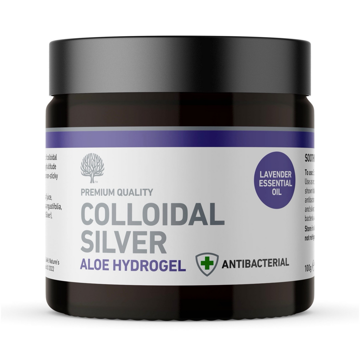 100g jar of Colloidal Silver Aloe Hydrogel with lavender and aloe vera